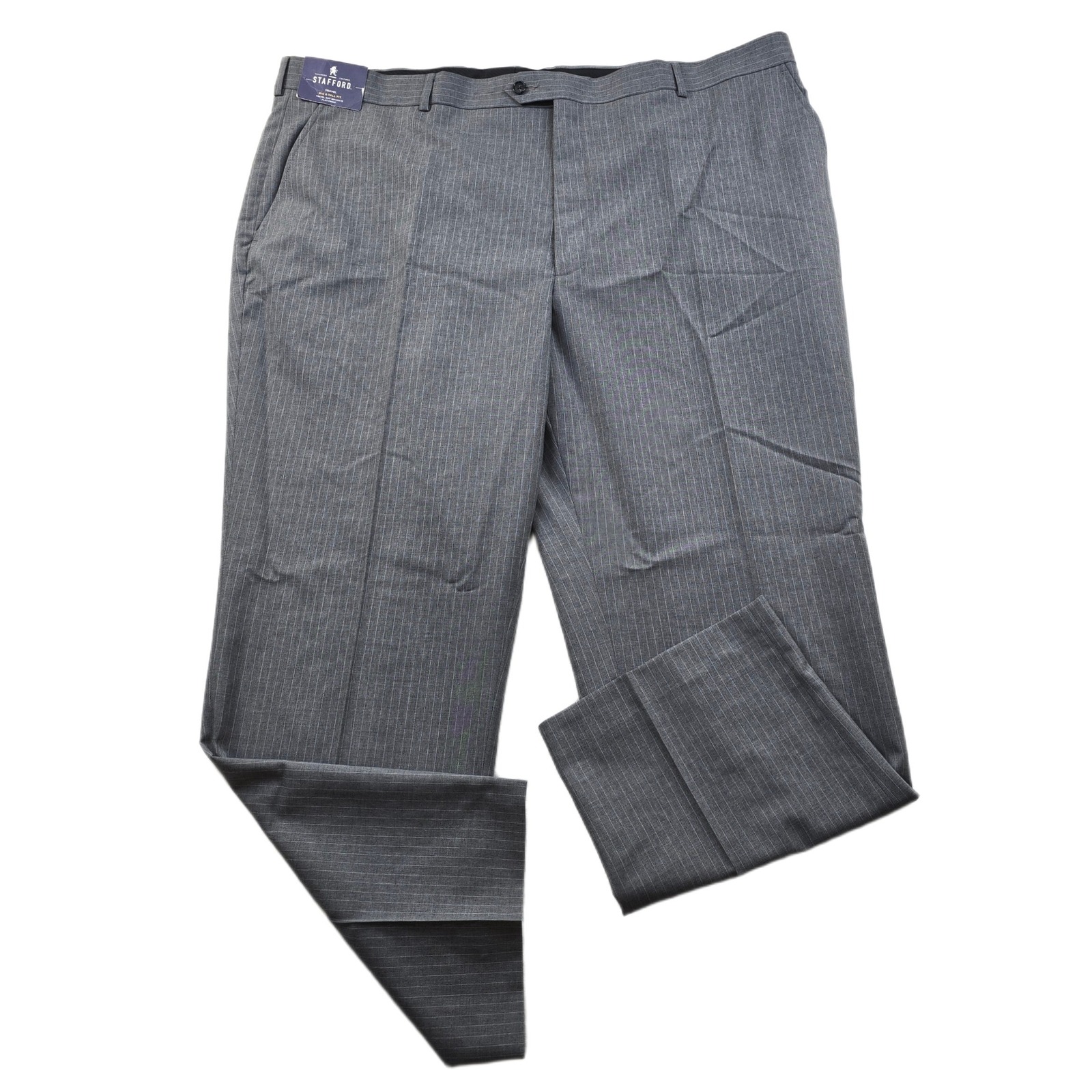 Stafford Dress Pants Mens 48x30 Big Tall Gray Wool Blend Flat Front Travel New